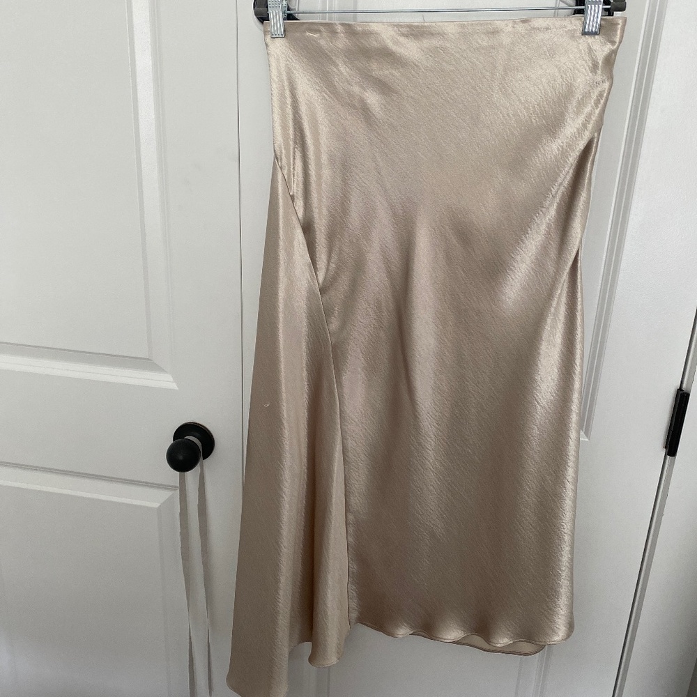 Express Champagne A-Symmetrical Midi Satin Skirt